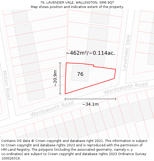 76, LAVENDER VALE, WALLINGTON, SM6 9QT: Plot and title map