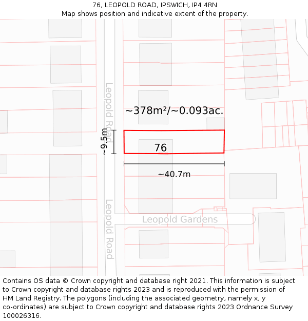 76, LEOPOLD ROAD, IPSWICH, IP4 4RN: Plot and title map