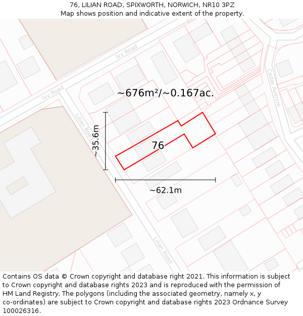 76, LILIAN ROAD, SPIXWORTH, NORWICH, NR10 3PZ: Plot and title map