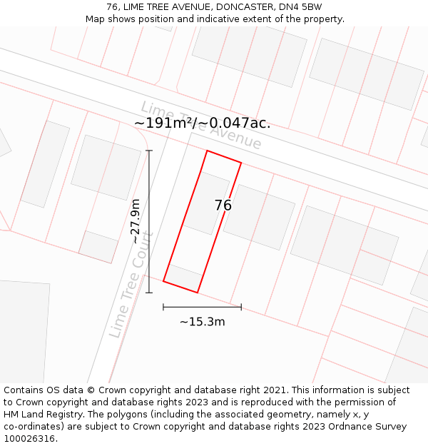 76, LIME TREE AVENUE, DONCASTER, DN4 5BW: Plot and title map
