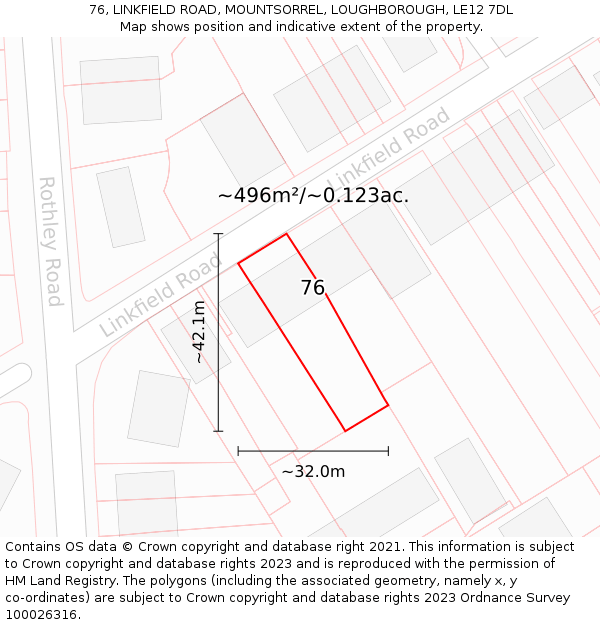 76, LINKFIELD ROAD, MOUNTSORREL, LOUGHBOROUGH, LE12 7DL: Plot and title map