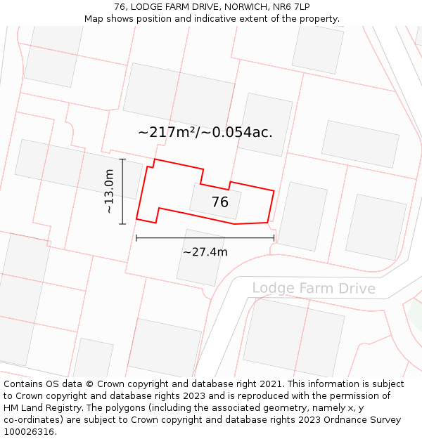 76, LODGE FARM DRIVE, NORWICH, NR6 7LP: Plot and title map