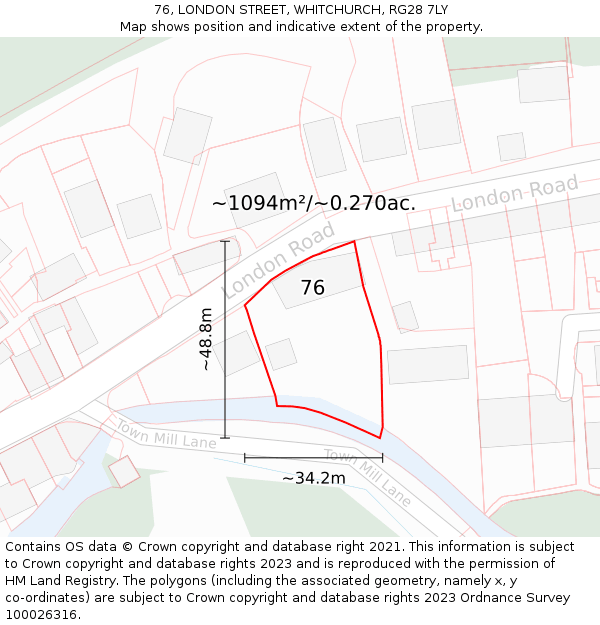 76, LONDON STREET, WHITCHURCH, RG28 7LY: Plot and title map