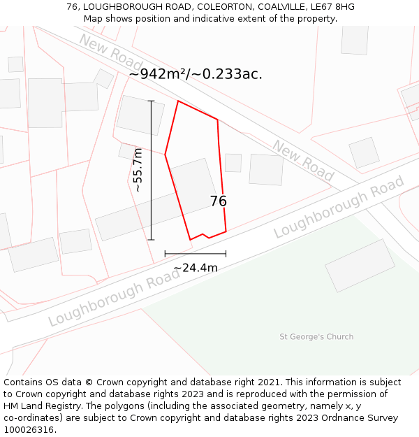 76, LOUGHBOROUGH ROAD, COLEORTON, COALVILLE, LE67 8HG: Plot and title map