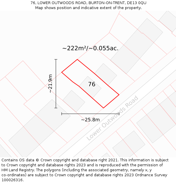 76, LOWER OUTWOODS ROAD, BURTON-ON-TRENT, DE13 0QU: Plot and title map