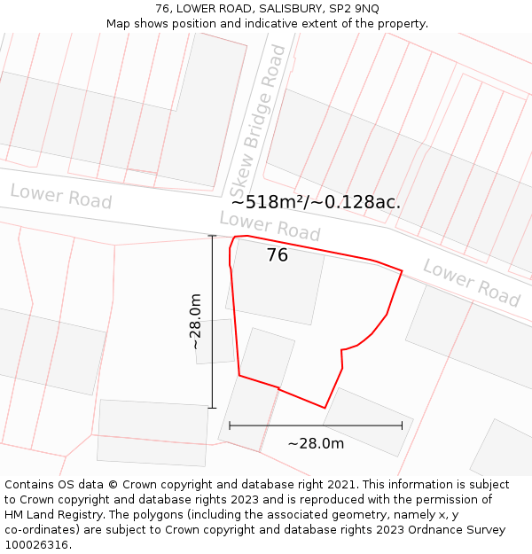 76, LOWER ROAD, SALISBURY, SP2 9NQ: Plot and title map