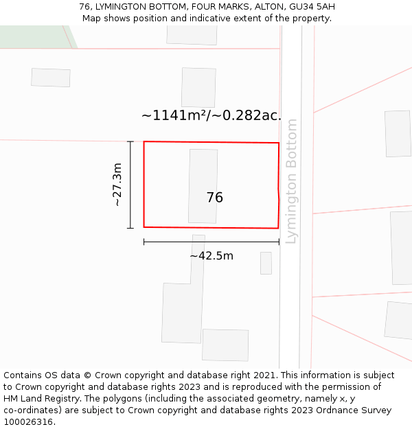 76, LYMINGTON BOTTOM, FOUR MARKS, ALTON, GU34 5AH: Plot and title map
