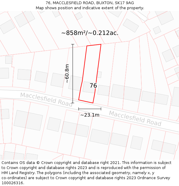 76, MACCLESFIELD ROAD, BUXTON, SK17 9AG: Plot and title map