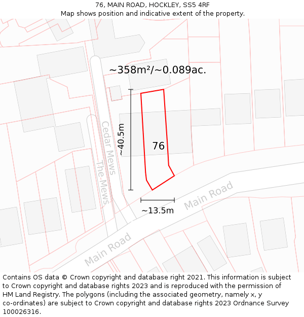 76, MAIN ROAD, HOCKLEY, SS5 4RF: Plot and title map