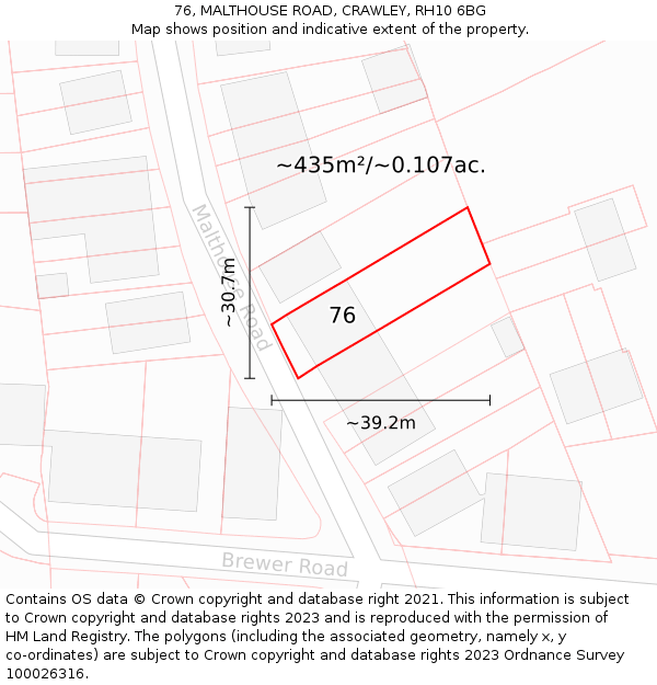 76, MALTHOUSE ROAD, CRAWLEY, RH10 6BG: Plot and title map