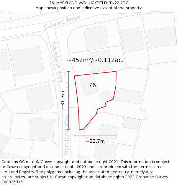 76, MARKLAND WAY, UCKFIELD, TN22 2DG: Plot and title map
