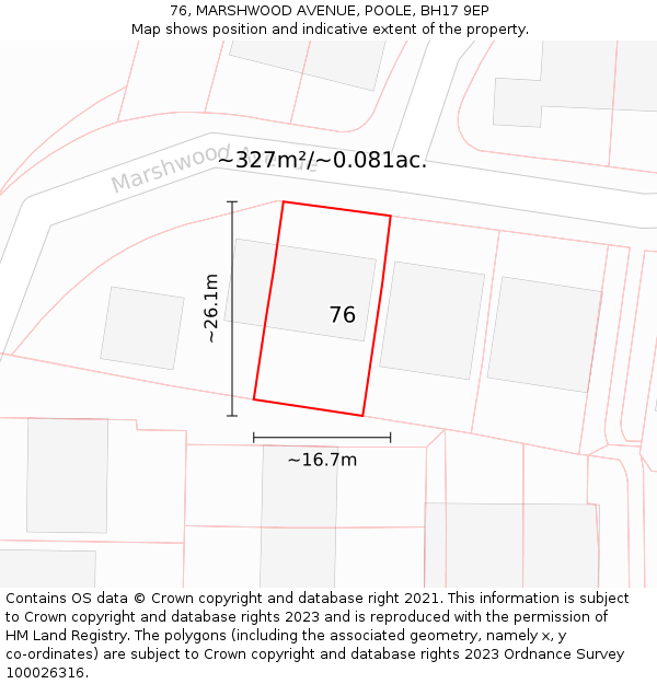 76, MARSHWOOD AVENUE, POOLE, BH17 9EP: Plot and title map
