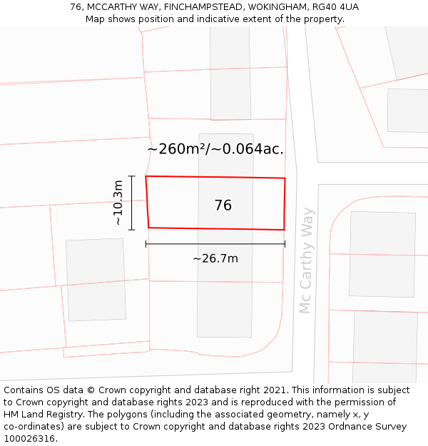 76, MCCARTHY WAY, FINCHAMPSTEAD, WOKINGHAM, RG40 4UA: Plot and title map