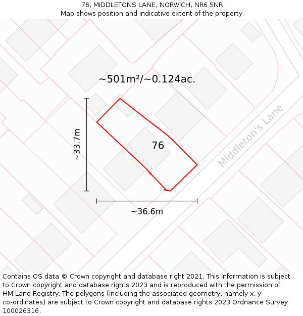 76, MIDDLETONS LANE, NORWICH, NR6 5NR: Plot and title map