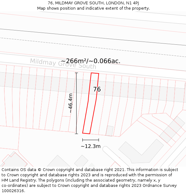 76, MILDMAY GROVE SOUTH, LONDON, N1 4PJ: Plot and title map
