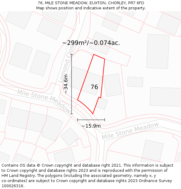 76, MILE STONE MEADOW, EUXTON, CHORLEY, PR7 6FD: Plot and title map