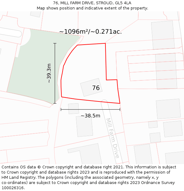 76, MILL FARM DRIVE, STROUD, GL5 4LA: Plot and title map