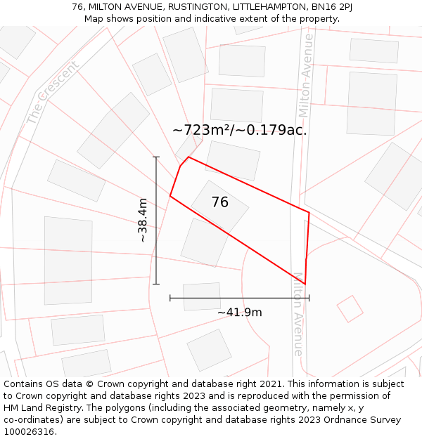 76, MILTON AVENUE, RUSTINGTON, LITTLEHAMPTON, BN16 2PJ: Plot and title map
