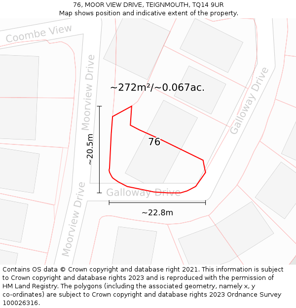 76, MOOR VIEW DRIVE, TEIGNMOUTH, TQ14 9UR: Plot and title map