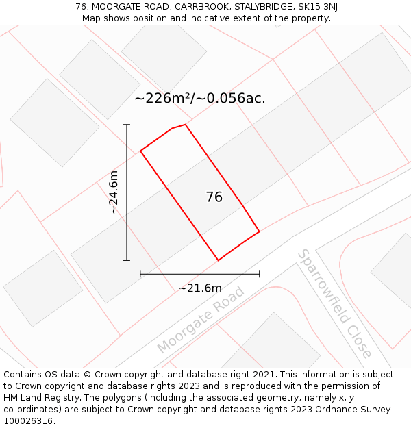 76, MOORGATE ROAD, CARRBROOK, STALYBRIDGE, SK15 3NJ: Plot and title map