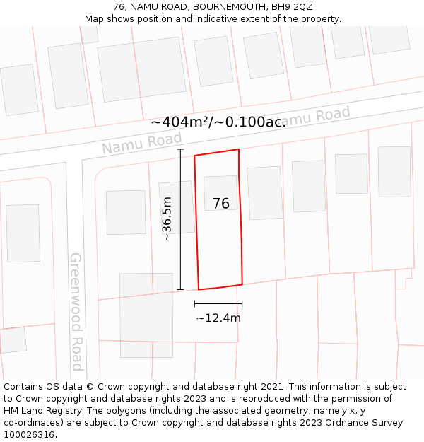 76, NAMU ROAD, BOURNEMOUTH, BH9 2QZ: Plot and title map