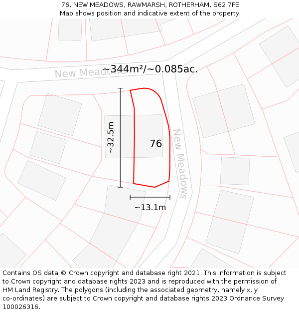76, NEW MEADOWS, RAWMARSH, ROTHERHAM, S62 7FE: Plot and title map