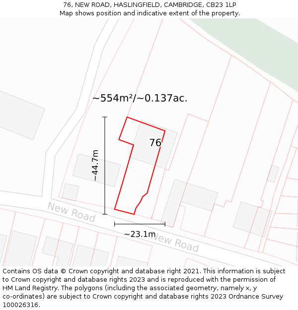76, NEW ROAD, HASLINGFIELD, CAMBRIDGE, CB23 1LP: Plot and title map