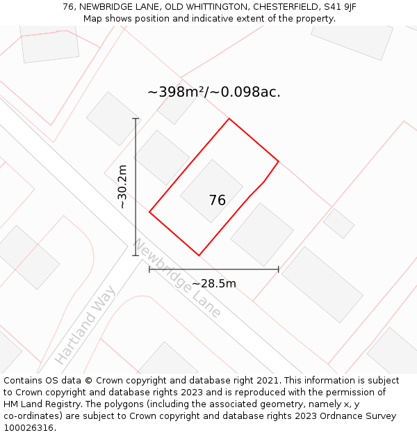 76, NEWBRIDGE LANE, OLD WHITTINGTON, CHESTERFIELD, S41 9JF: Plot and title map