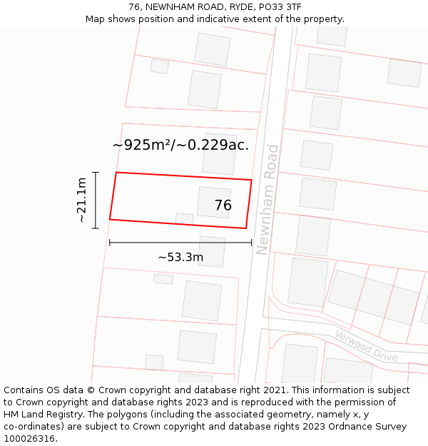 76, NEWNHAM ROAD, RYDE, PO33 3TF: Plot and title map