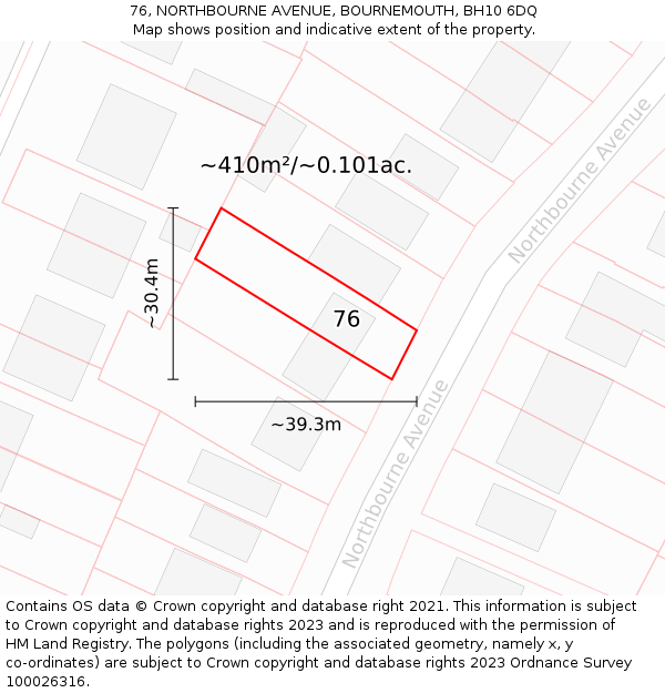 76, NORTHBOURNE AVENUE, BOURNEMOUTH, BH10 6DQ: Plot and title map