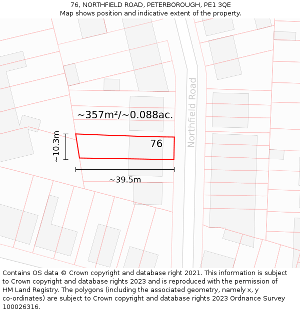 76, NORTHFIELD ROAD, PETERBOROUGH, PE1 3QE: Plot and title map