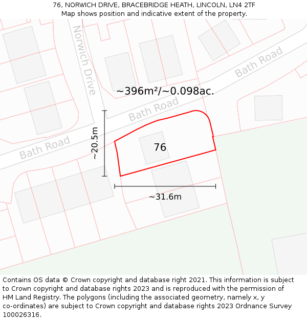 76, NORWICH DRIVE, BRACEBRIDGE HEATH, LINCOLN, LN4 2TF: Plot and title map