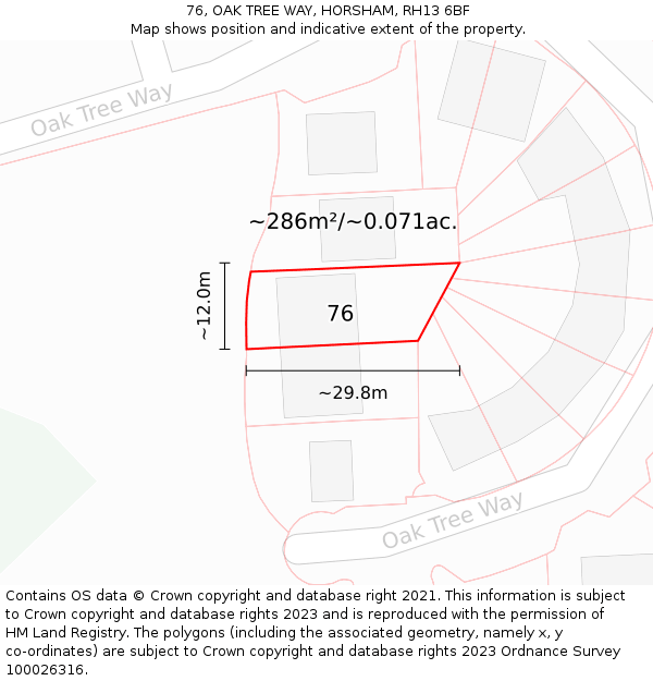 76, OAK TREE WAY, HORSHAM, RH13 6BF: Plot and title map