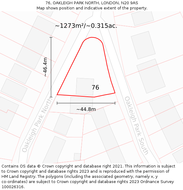 76, OAKLEIGH PARK NORTH, LONDON, N20 9AS: Plot and title map
