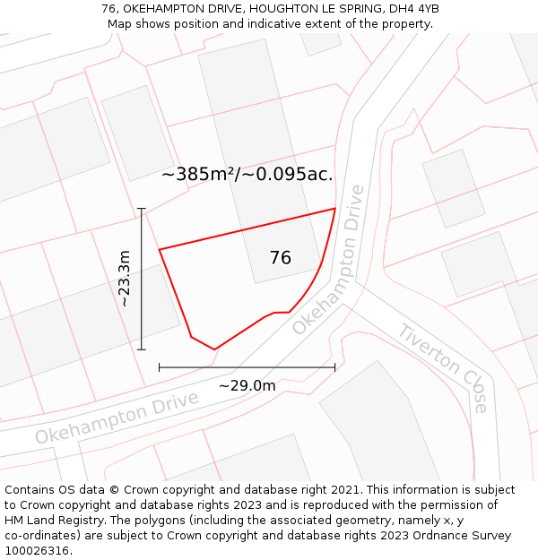 76, OKEHAMPTON DRIVE, HOUGHTON LE SPRING, DH4 4YB: Plot and title map