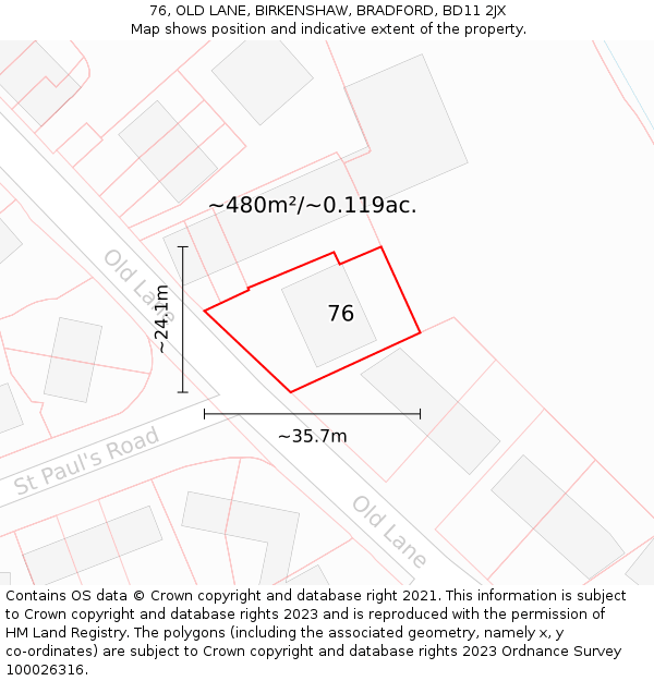 76, OLD LANE, BIRKENSHAW, BRADFORD, BD11 2JX: Plot and title map