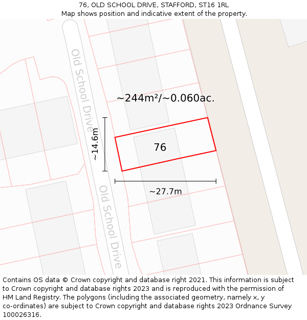 76, OLD SCHOOL DRIVE, STAFFORD, ST16 1RL: Plot and title map