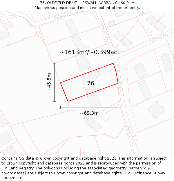 76, OLDFIELD DRIVE, HESWALL, WIRRAL, CH60 9HA: Plot and title map
