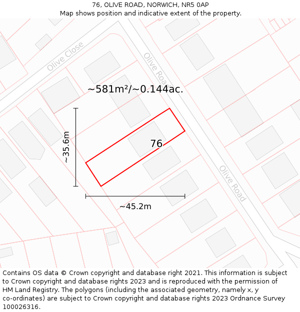 76, OLIVE ROAD, NORWICH, NR5 0AP: Plot and title map