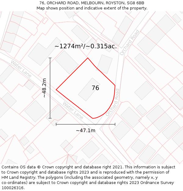76, ORCHARD ROAD, MELBOURN, ROYSTON, SG8 6BB: Plot and title map
