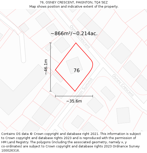 76, OSNEY CRESCENT, PAIGNTON, TQ4 5EZ: Plot and title map