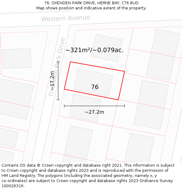 76, OXENDEN PARK DRIVE, HERNE BAY, CT6 8UD: Plot and title map