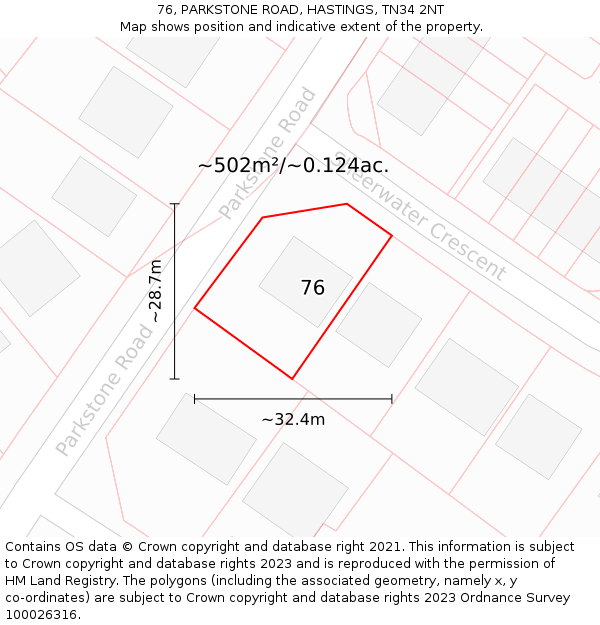 76, PARKSTONE ROAD, HASTINGS, TN34 2NT: Plot and title map