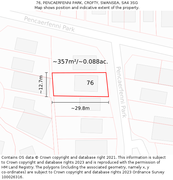 76, PENCAERFENNI PARK, CROFTY, SWANSEA, SA4 3SG: Plot and title map