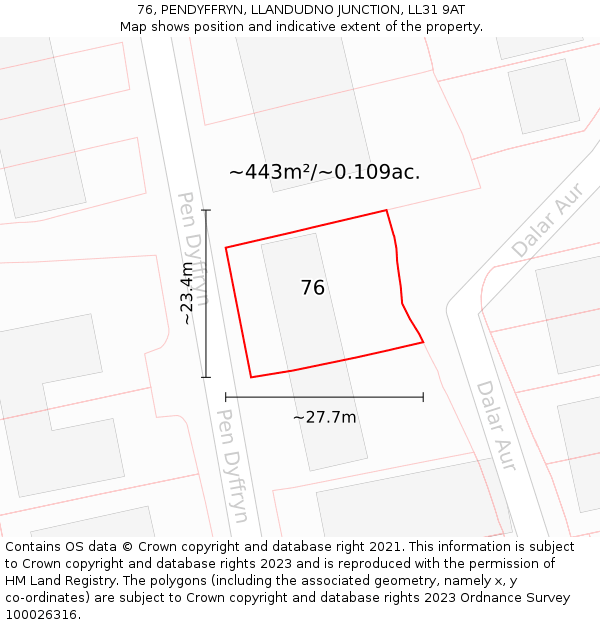 76, PENDYFFRYN, LLANDUDNO JUNCTION, LL31 9AT: Plot and title map