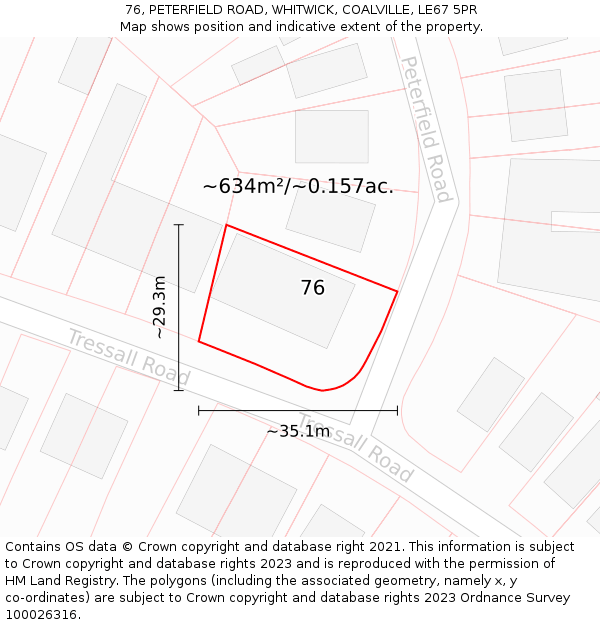 76, PETERFIELD ROAD, WHITWICK, COALVILLE, LE67 5PR: Plot and title map