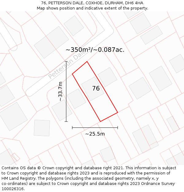 76, PETTERSON DALE, COXHOE, DURHAM, DH6 4HA: Plot and title map