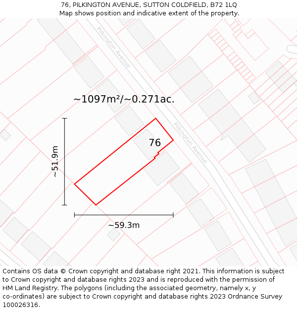 76, PILKINGTON AVENUE, SUTTON COLDFIELD, B72 1LQ: Plot and title map