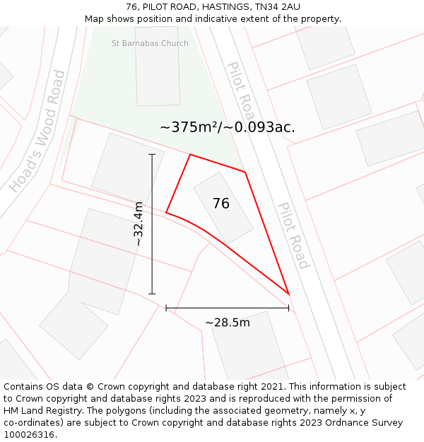 76, PILOT ROAD, HASTINGS, TN34 2AU: Plot and title map