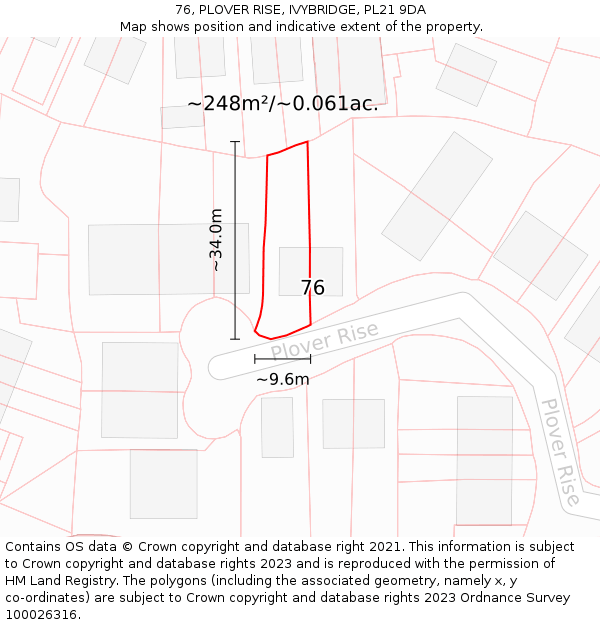 76, PLOVER RISE, IVYBRIDGE, PL21 9DA: Plot and title map